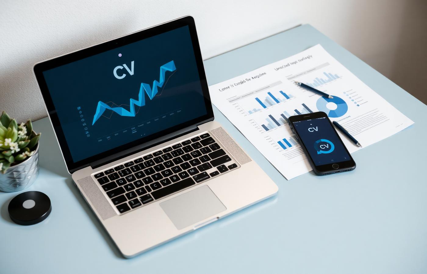 Laptop and career planning documents on a desk